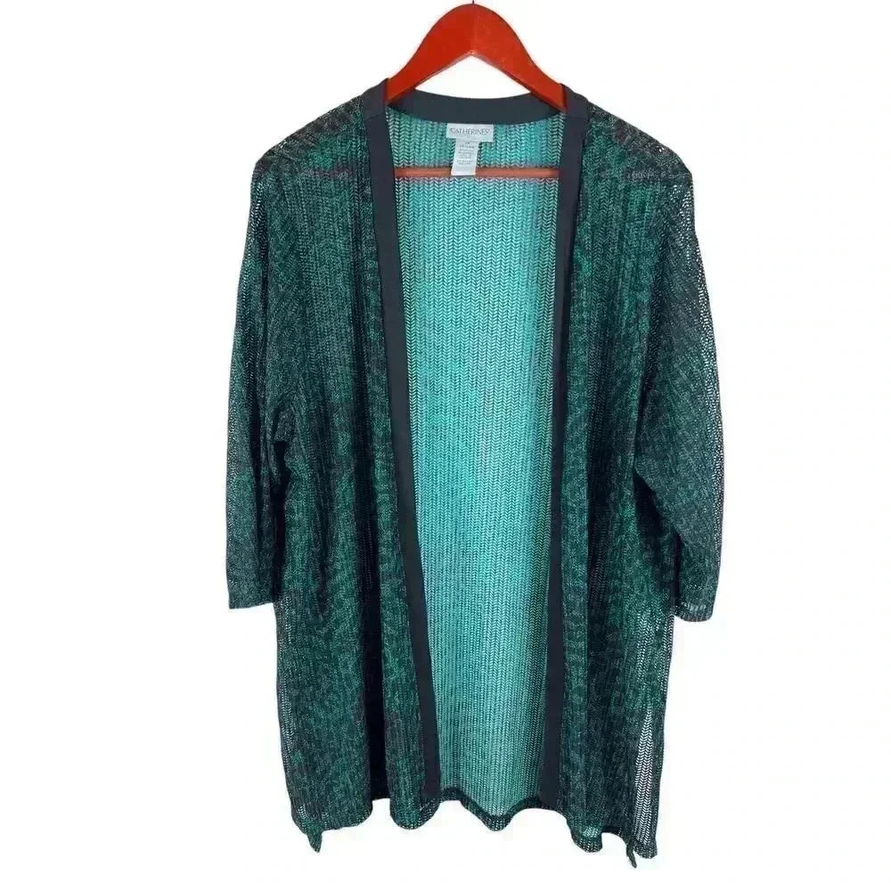 Catherines Plus Size 2X Cardigan Sweater Animal Print Green Black Size 2X